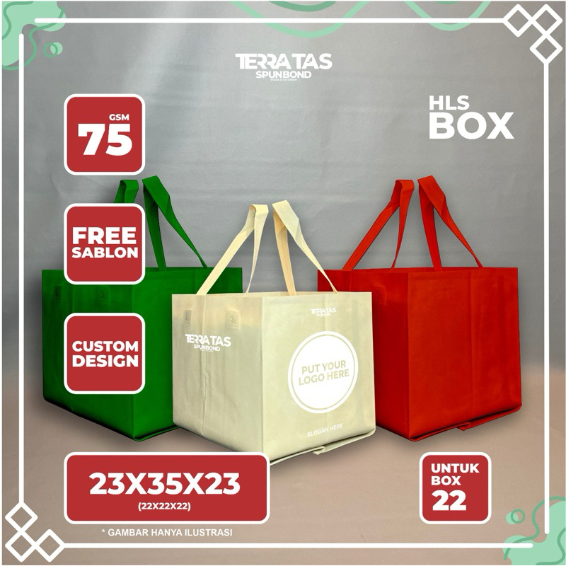 

Custom Made Tas Spunbond Souvenir Tote Bag Kotak Makan 75 GSM 23x35x23 Box 22x22 + Free Sablon