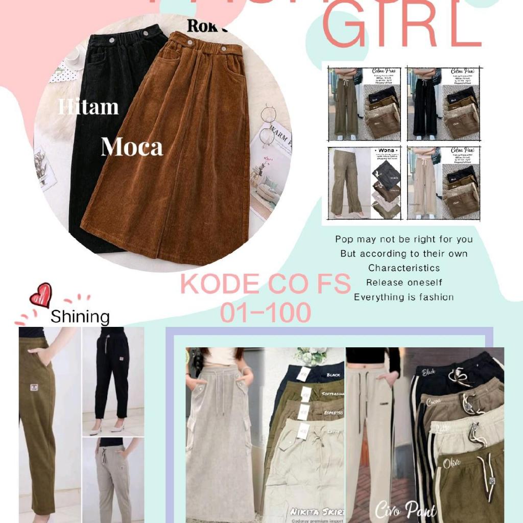 CELANA DAN ROK PANJANG WANITA CORDUROY BAGY JOGGER KULOT CUTBRAY ROK CARGO ROK MAYUNG KEKINIAN TERBA