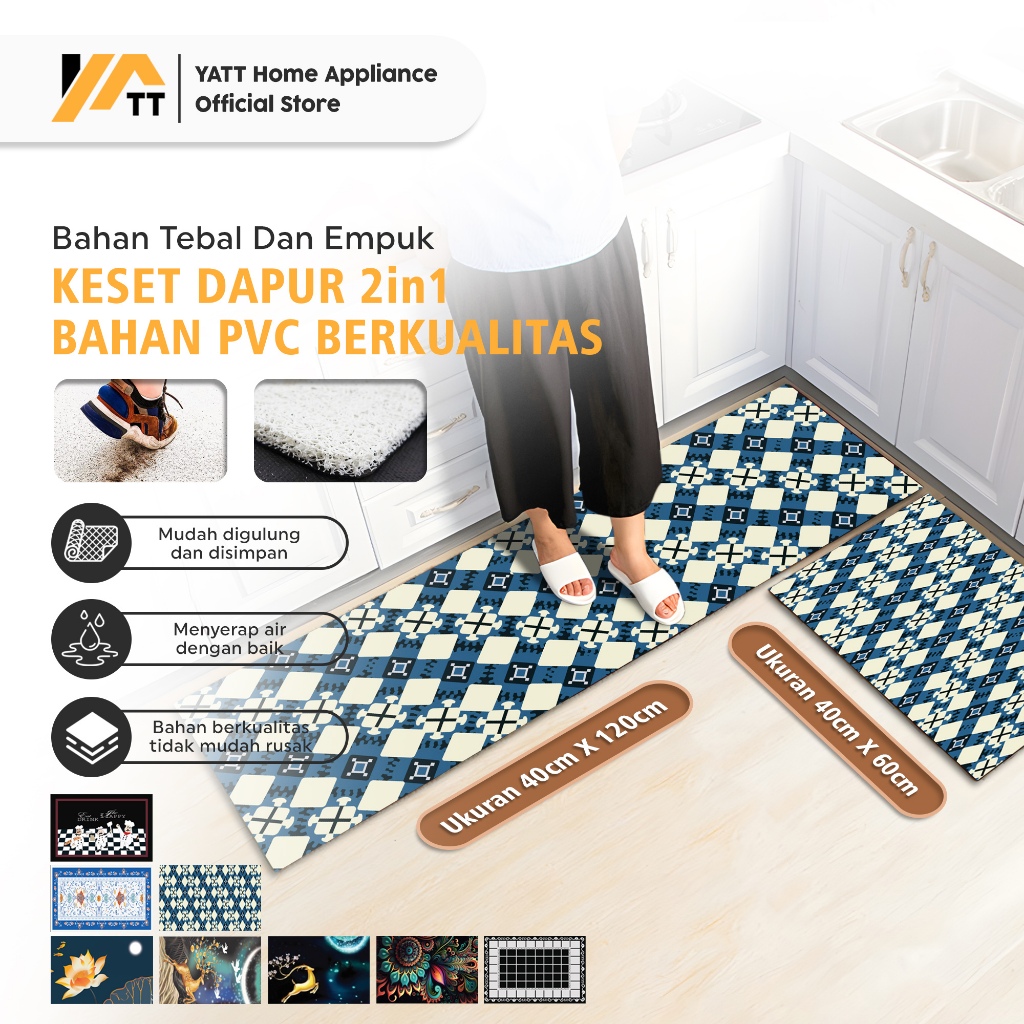 YATT Keset Kaki Teras/Keset Lantai Kamar Tidur Kamar Mandi Set 2IN1 PVC Anti Slip Menyerap Air