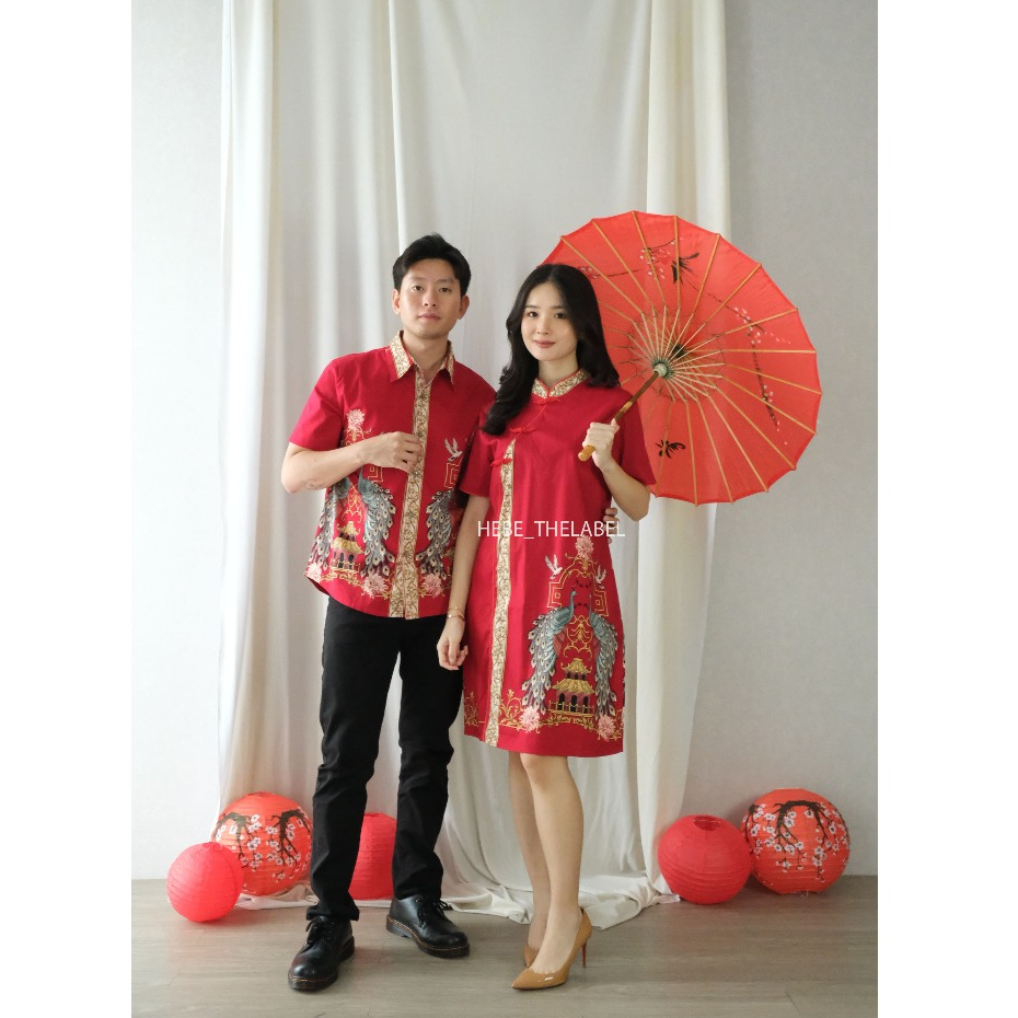 Batik Cheongsam Pasangan Pria Wanita Lengan Panjang