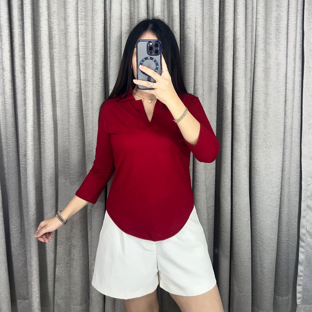 Baju Atasan Kerah V Lengan Panjang Wanita | Tshirt V-Neck Terbaru