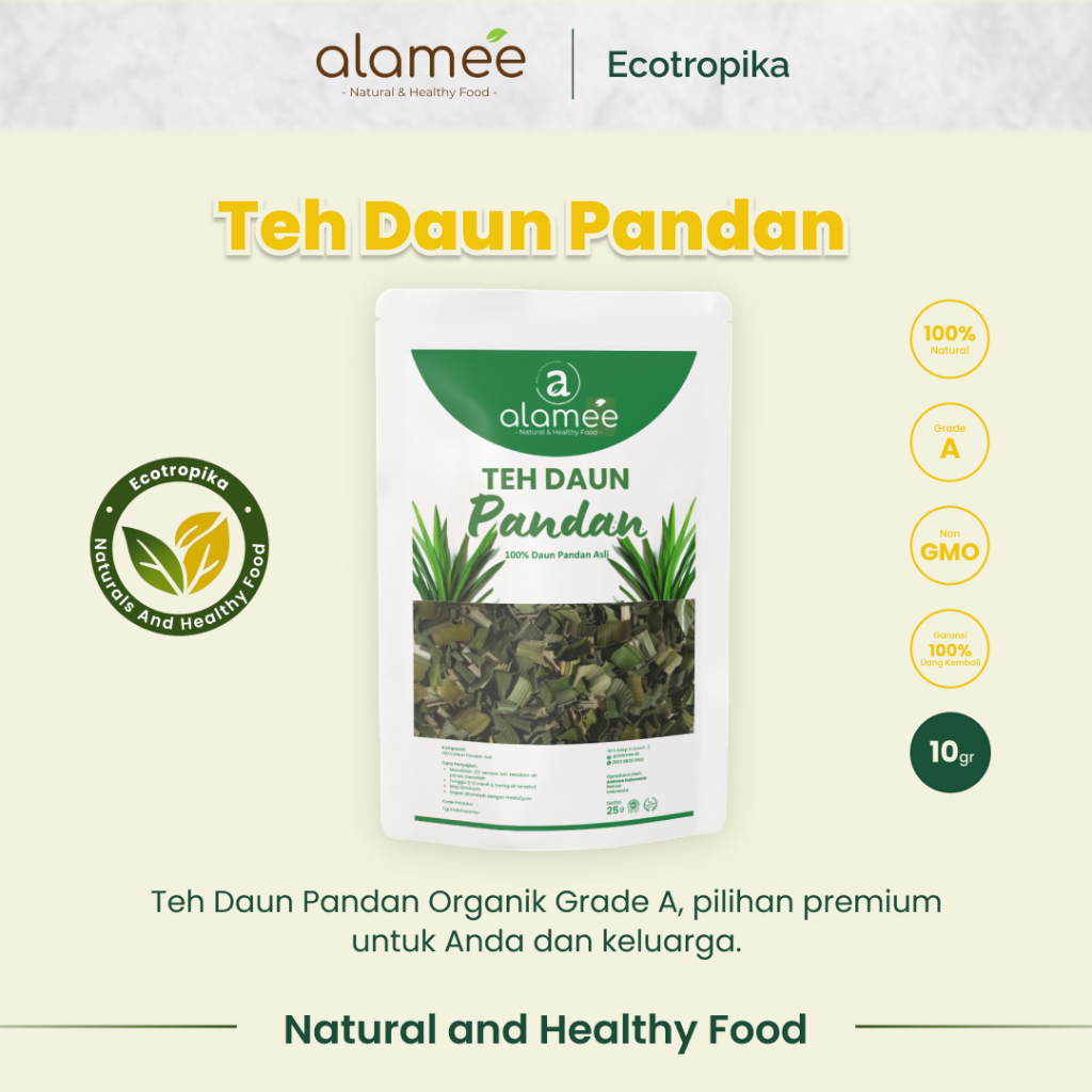 

Teh Daun Pandan Kering Leaf Tea Organik Tea Herbal Premium Detox Usus Kotor Alami Kemasan 10gr