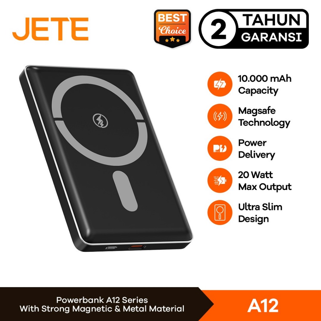 JETE A12 10000mAh | Powerbank Wireless 20W Fast Charging USB TypeC Power Metal Quick Charge