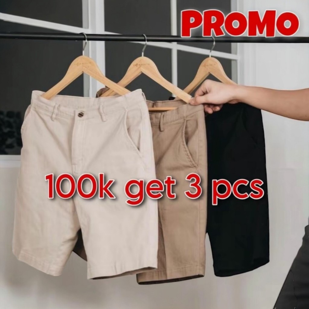 100 Rb 3 Pcs Celana Chinos Pendek Bahan Non Street Tidak Melar Chino Pria
