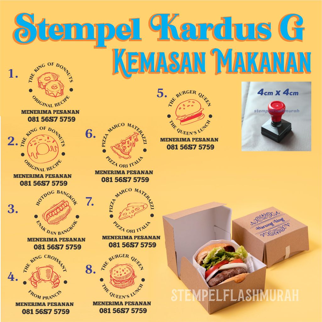 

stempel kardus kemasan G makanan kertas food packing paper bowl cup jajanan roti bakery branding flash stempelflashmurah murah tinta otomatis