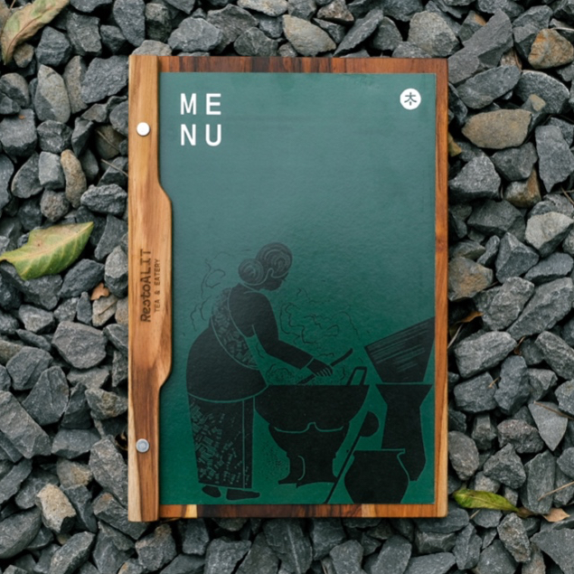 

Cover buku menu kayu jati perhutani / Menu Board / Wooden Book Menu / Resto / Caffee