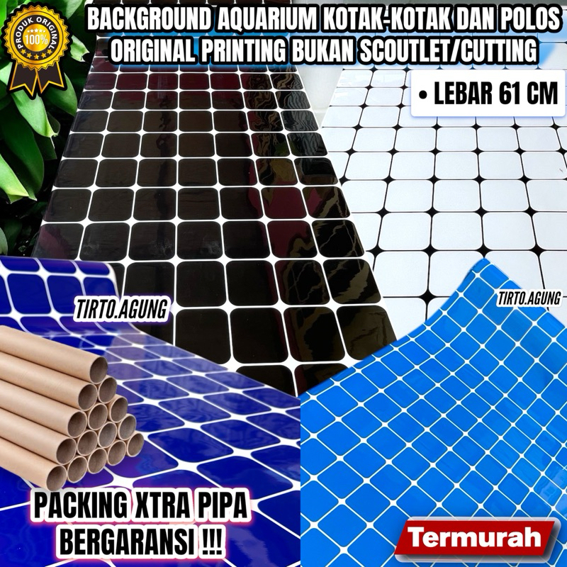 STICKER LEBAR 61 CM BACKGROUND DASAR AQUARIUM KOTAK KOTAK MOTIF HITAM PUTIH BIRU MUDA TUA STIKER