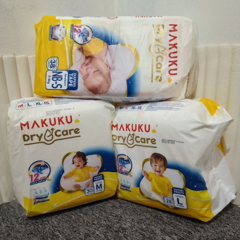 Popok Bayi Makuku Dry Care Pempers Anak S38 M30 L28 XL24