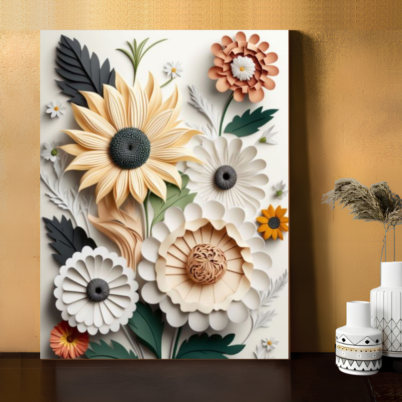 Poster Gambar 3D Motif Bunga Hiasan Dinding Bahan MDF Gb56