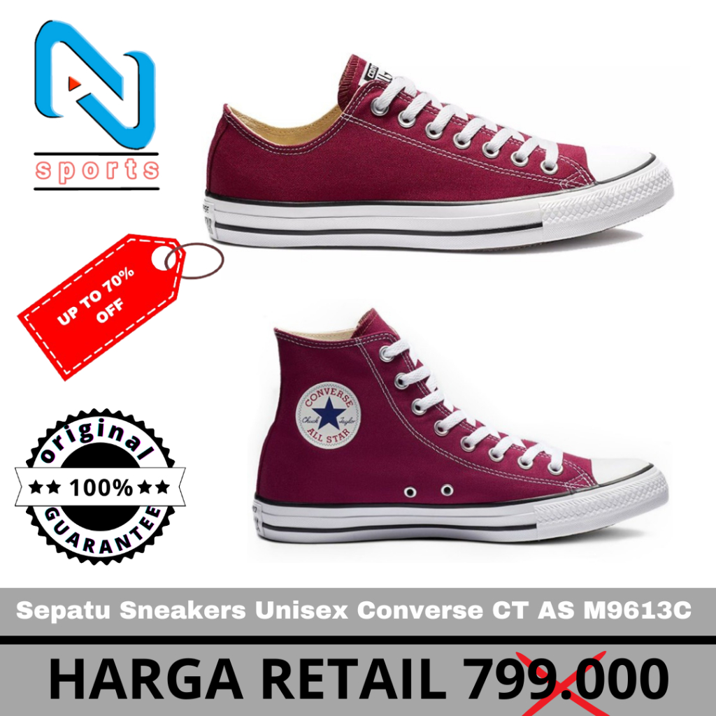 Sepatu Sneakers Unisex Converse CT AS Hi Maroon White Original M9613C Original 100%