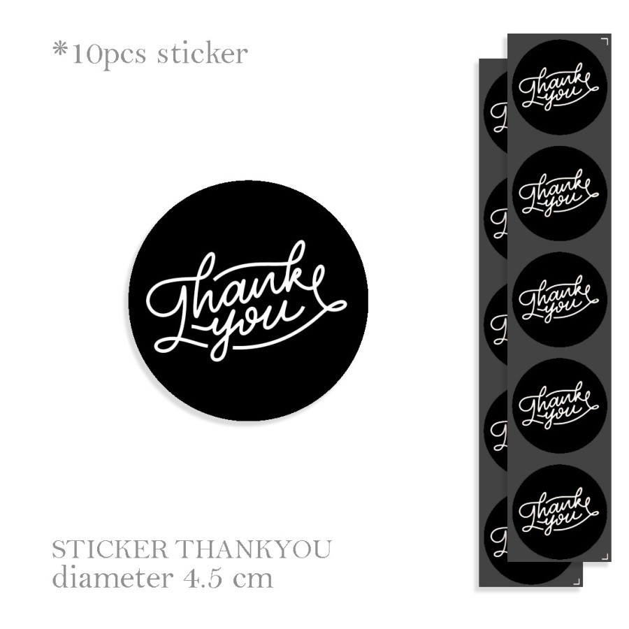 

10 Pcs Sticker Circle Black Thank You Bahan Chromo Lintex Diameter 4.5 Cm