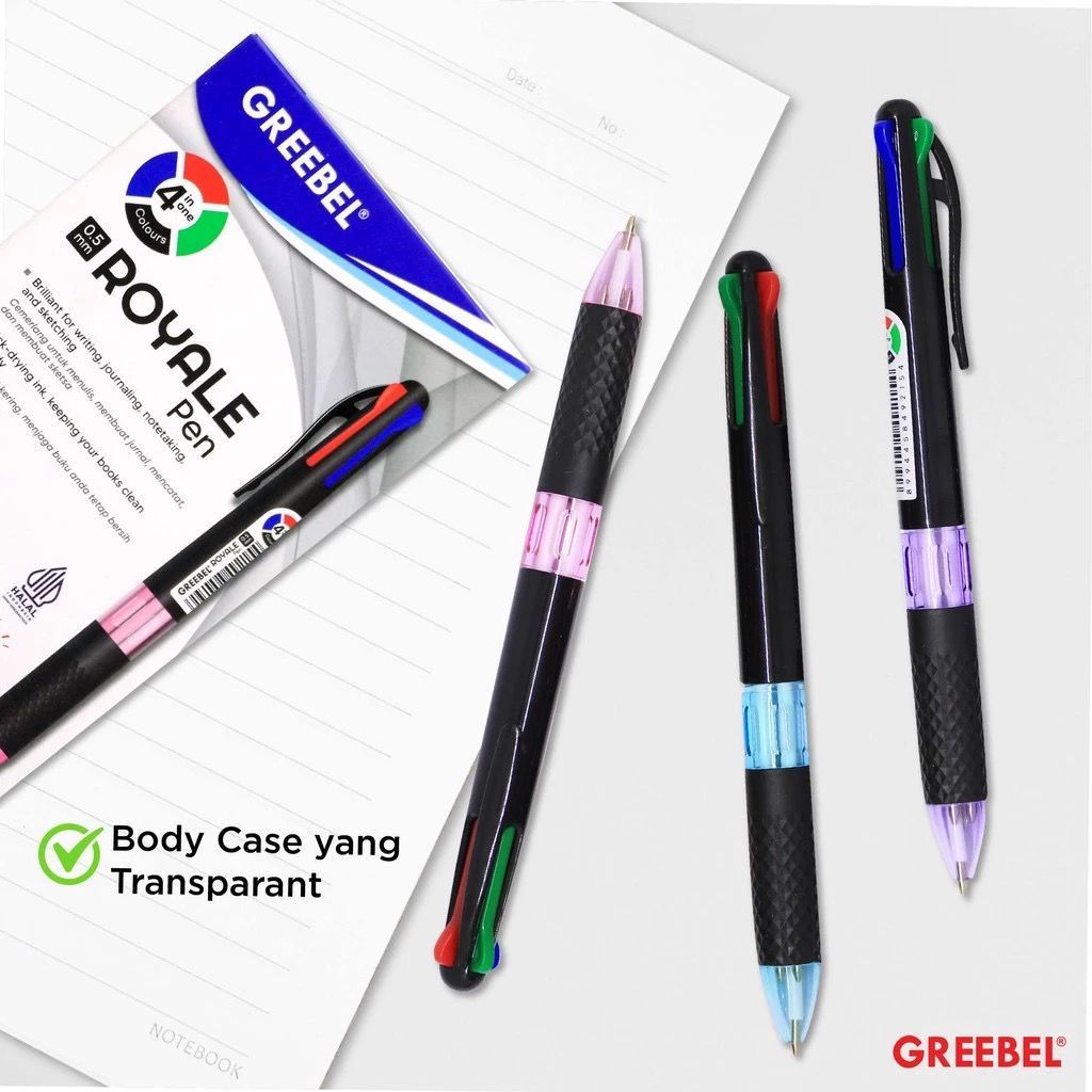 

1 PAK Pulpen Gel Greebel Royale 0.5 4 Warna 12pcs / Ballpen Bolpoin Bolpen Pen Gel