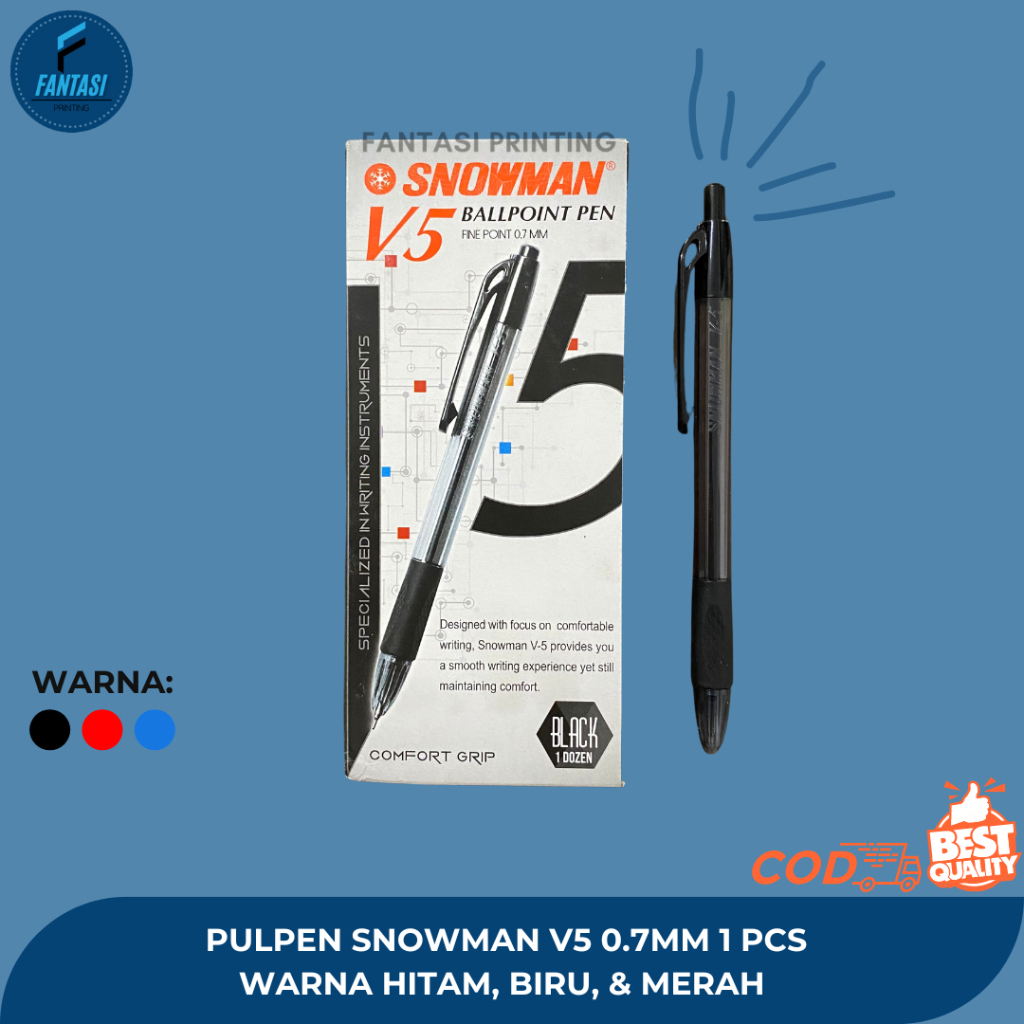 

Pulpen Snowman V5 0.7mm Warna Hitam, Biru, & Merah (1 PCS)