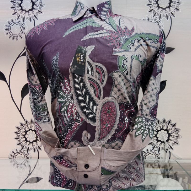 BATIK PRIA LENGAN PANJANG,BATIK PRIA WARNA UNGU,BATIK PRIA MODERN
