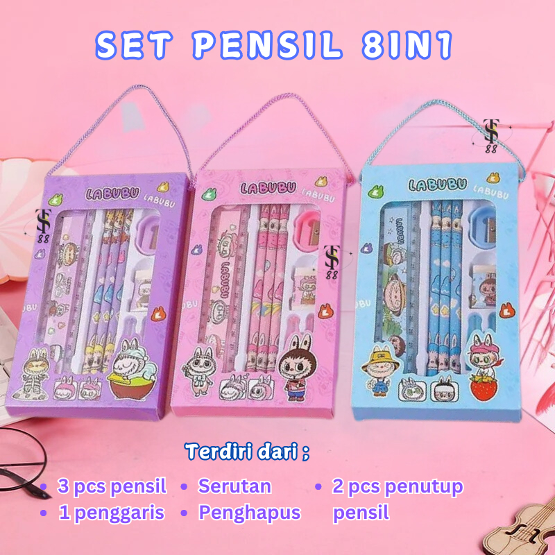 

Alat Tulis 8 IN Pensil Penghapus Penggaris Sekolah TK SD / Stationery Set 8 IN 1 Labubu / Alat Tulis Karakter Labubu