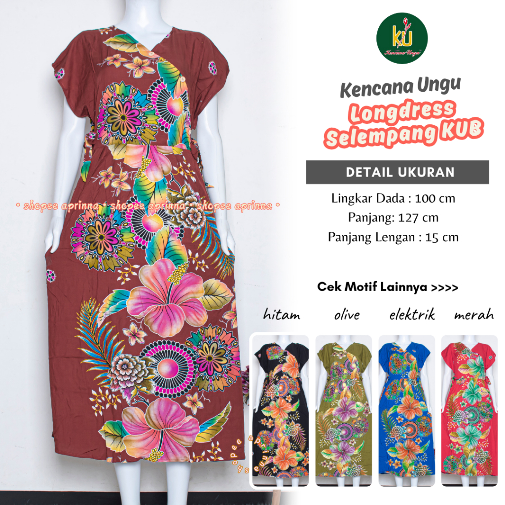 COD LD SELEMPANG KUB  Daster Panjang Batik Kencana Ungu Asli Label Biru Original Lengan Pendek Model