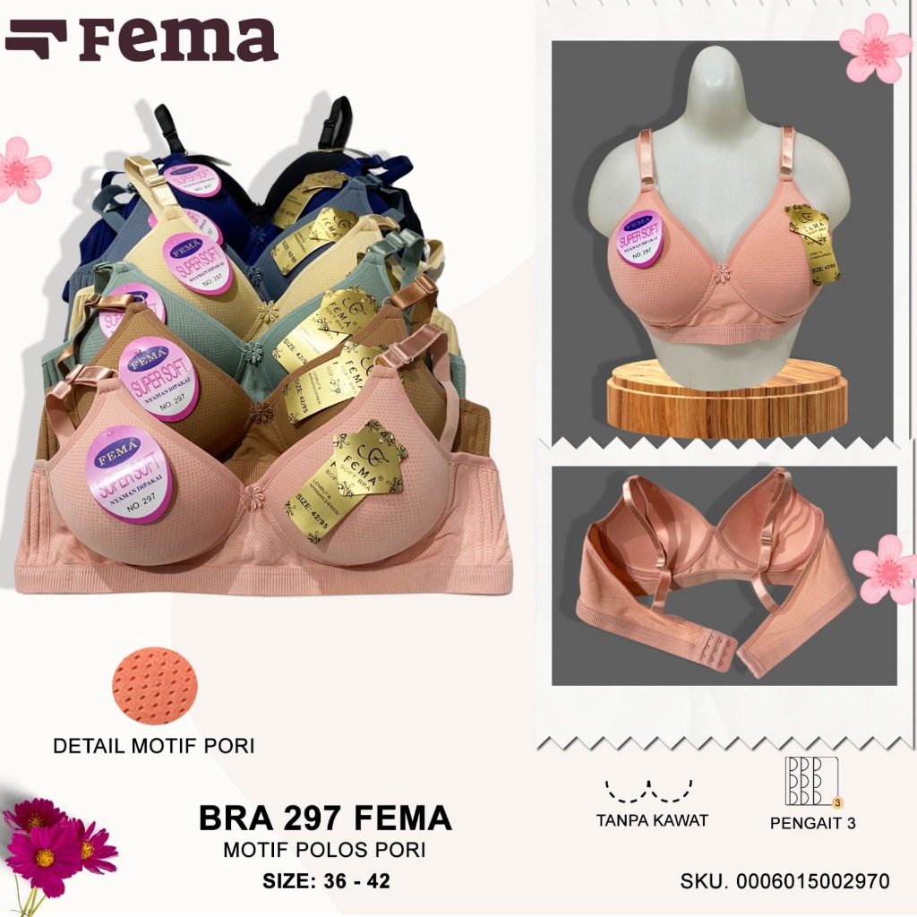 [PROMO LIVE] FEMA Official Shop Ecer 1 pcs Bh Bra 297 Hak 3 Full Pori Cup B Import