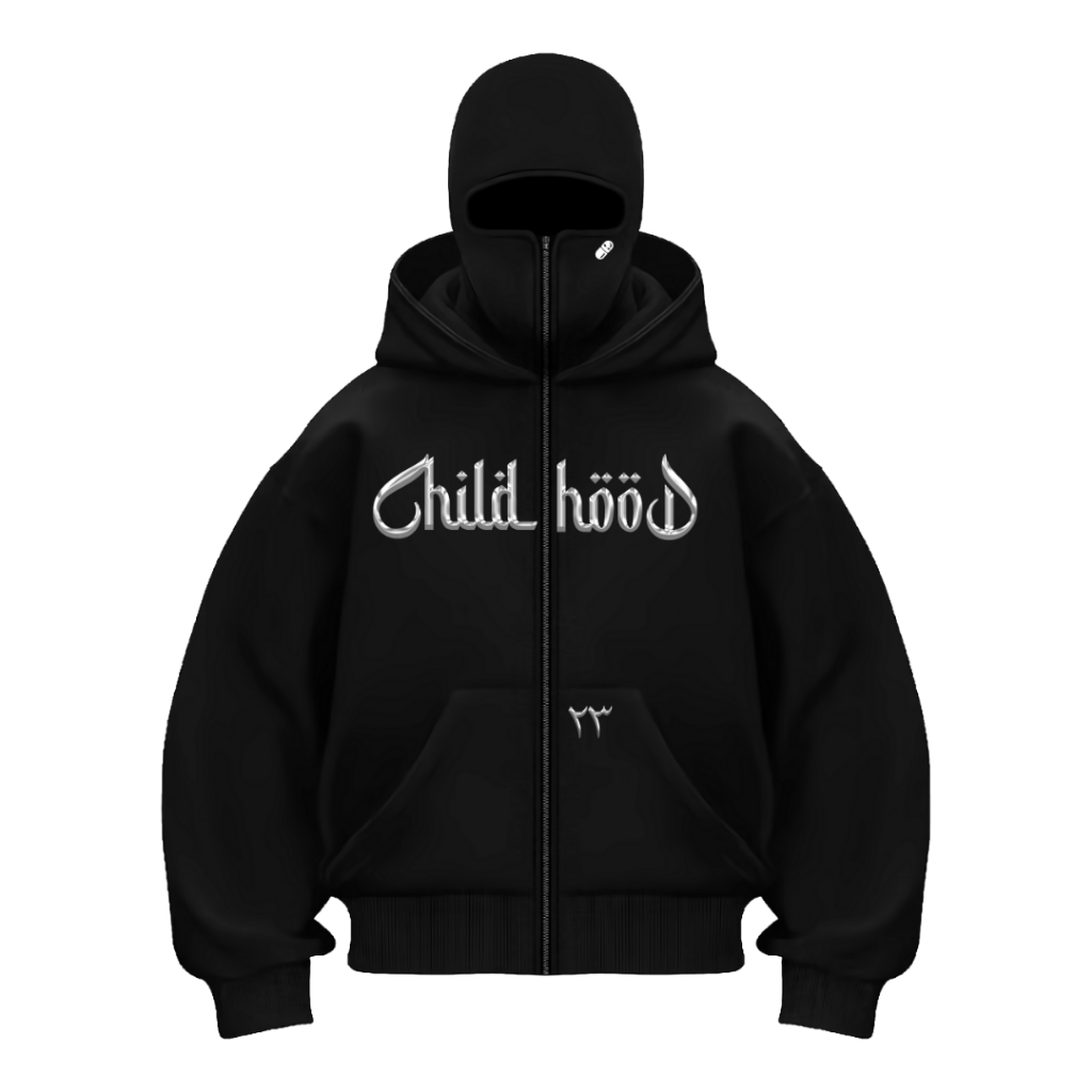Childhood Hoodie Balaclava Boxy Zipper Metallic Pria Wanita Hitam