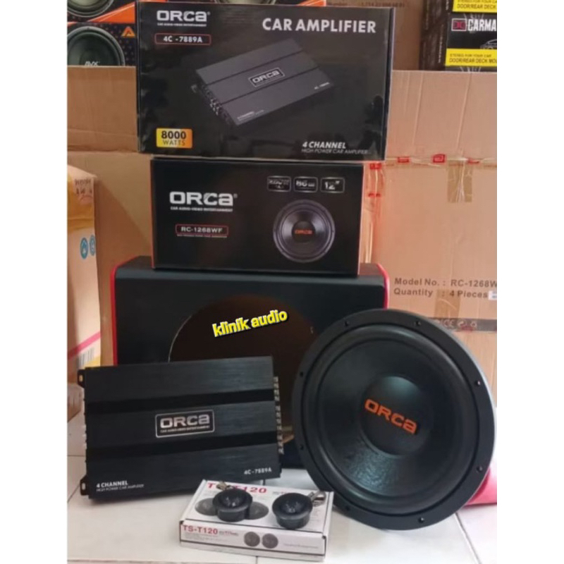 Paket Sound Audio Mobil ORCA 12inch (Power 4ch orca ,Subwoofer 12in ORCA)