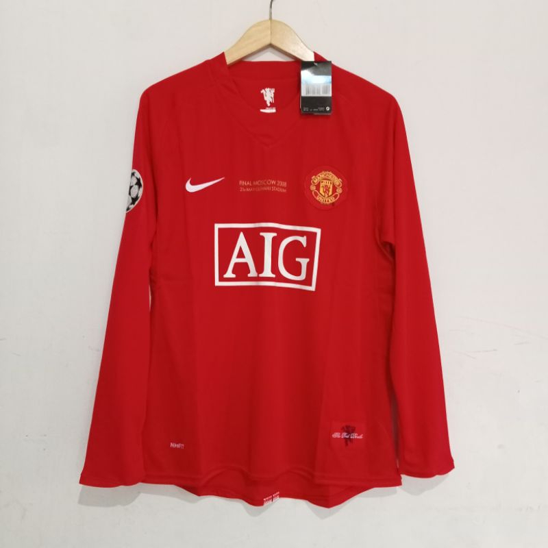 Jersey Manchester United Home 2007/2008 Long Sleeve Nameset Ronaldo Final Champions League Grade A3