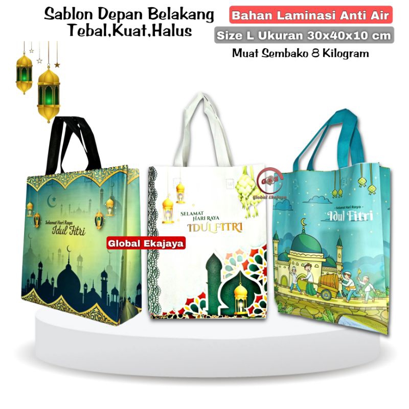 

Harga Perlusin Tas Kain Spunbond Lebaran Idul Fitri Goodie Bag 30x40x10 Cm Kantong Totebag Hampers