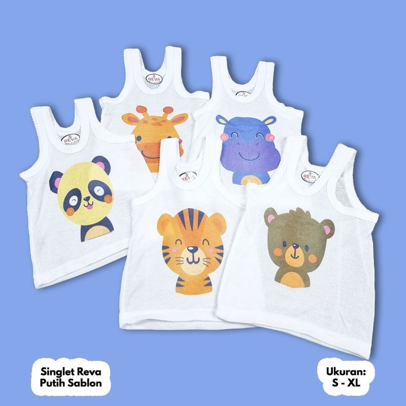 Kaos Dalem Anak Reva Putih Sablon Singlet Karakter