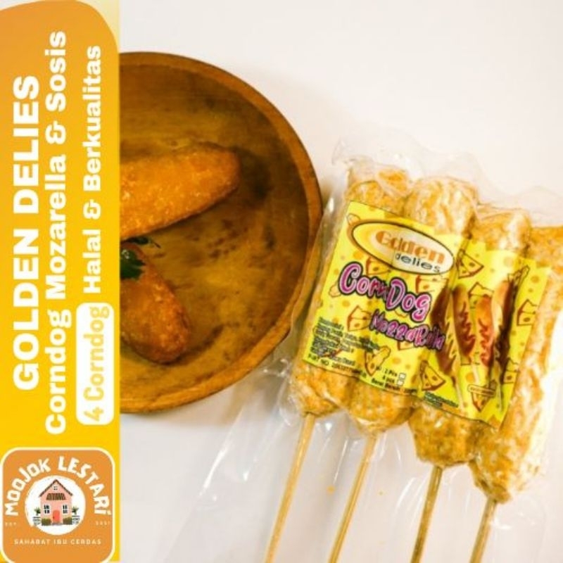 GOLDEN DELIES Corndog Isi Keju Mozarella dan Sosis Isi 4 Berat 200gr Enak Halal