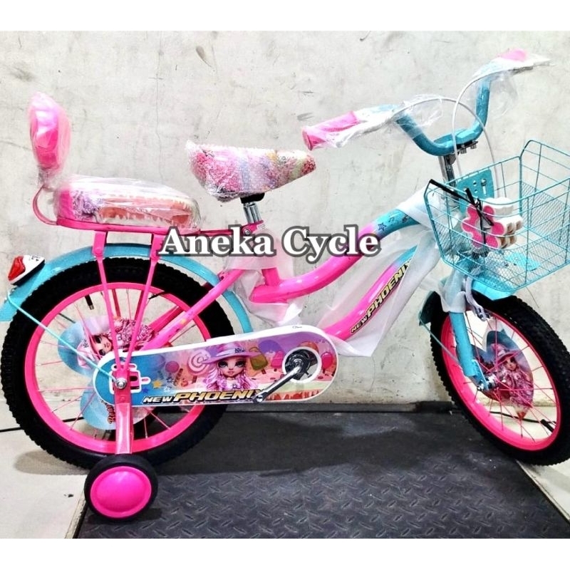 Sepeda Anak Roda Empat Cewek Mini Phoenix doll 16 Inch Sepeda Anak 4-7 Tahun Cewek