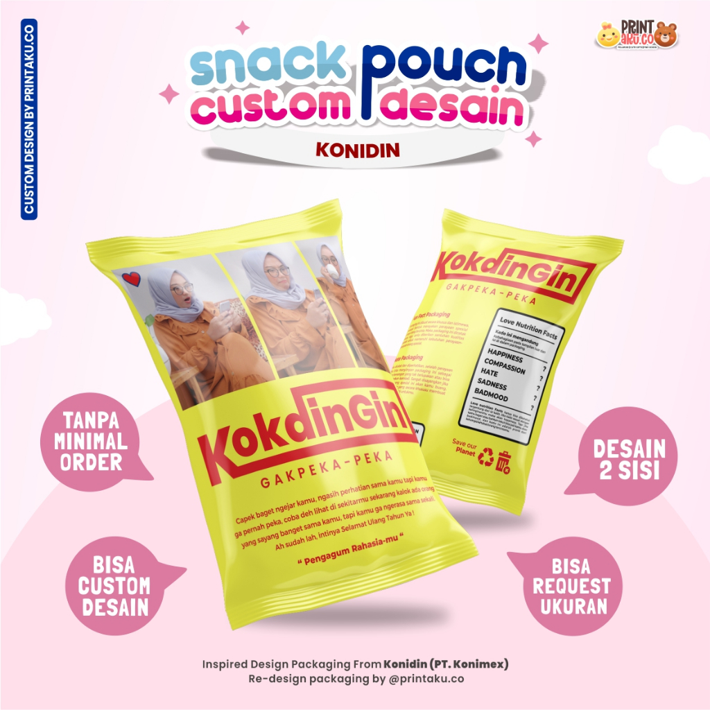 

Bungkus Kado Custom | Snack Custom Foto Teks Bungkus Kado Pouch Jumbo | Series Konidin