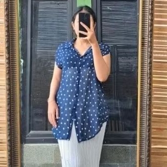 preloved atasan wanita, rompi, vest polkadot vest murah vest biru navy