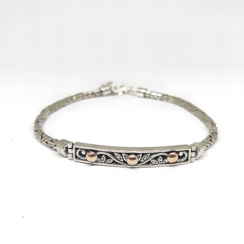 Gelang Brecelet Bangle Motif Bunga Menjalar Dengan Lapisan Emas 18K DItengah Perak Silver Bali Asli 