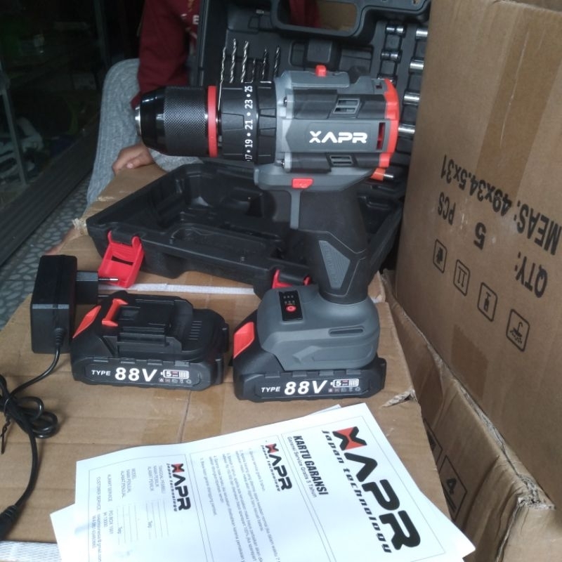 Bor Cordless APR Ap34+ Chuck 13mm impact drill brushless soket batrai LXT