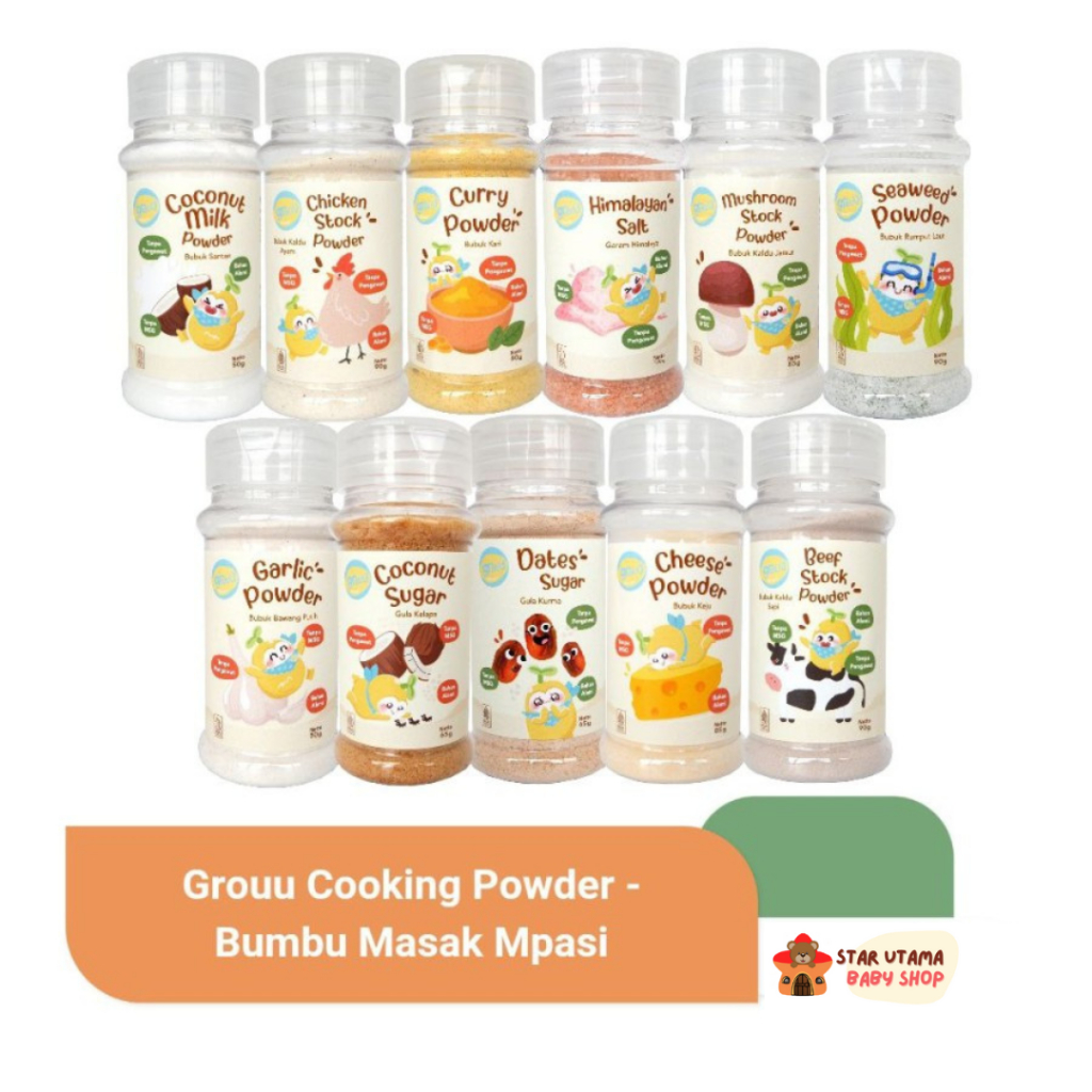 

Grouu - Cooking Powder / Kaldu Bubuk Masak MPASI ( Bawang Putih | Keju | Kaldu Sapi Ayam | Rumput Laut | Kaldu Jamur | Gula Kelapa | Garam