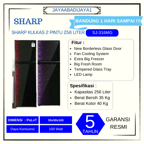 Kulkas 2 Pintu Sharp SJ-316MG-GB/GR 256 Liter SJ 316 MG