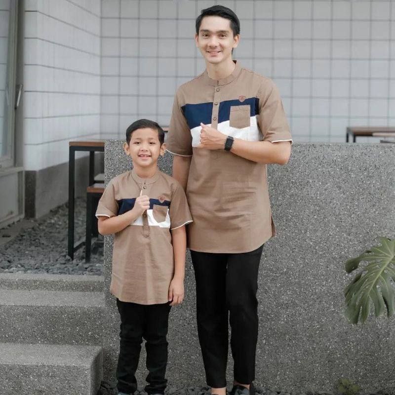 Baju Koko Pria Lengan Pendek Koko Kurta Couple Ayah Anak Laki Laki Modern Terbaru 2024 Bahan Katun