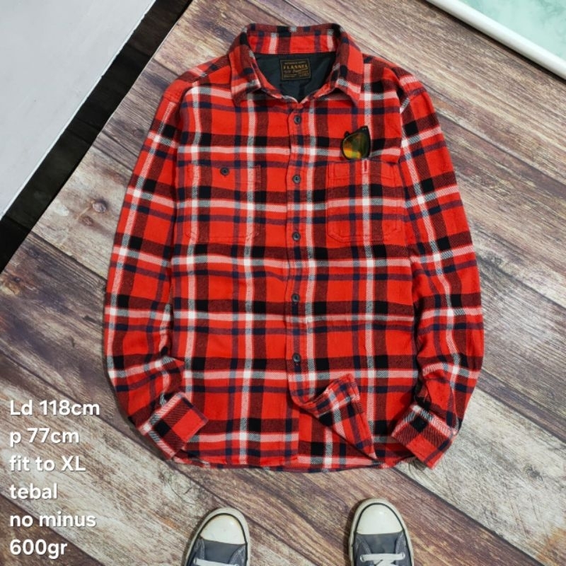 FL10 kemeja lengan panjang flanel veterano size XL tebal cowok pria flannel kotak tartan casual vint