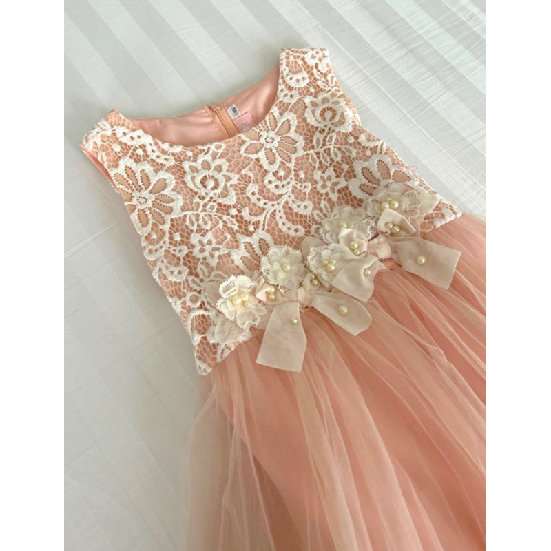 [USED ONCE] baju pesta anak warna pink salem pita renda rok tutu