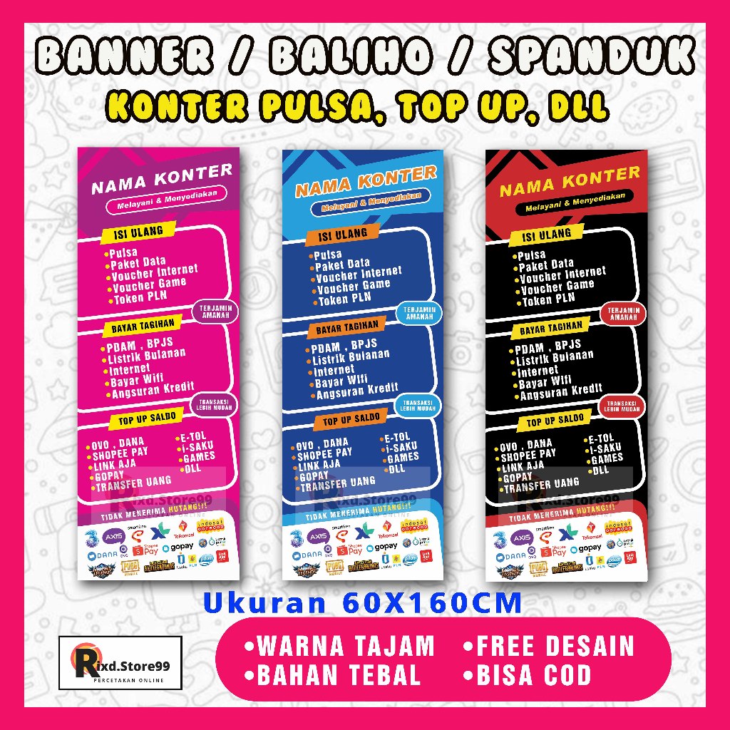BANNER SPANDUK KONTER PULSA UKURAN 60X160 (X-BANNER) MURAH