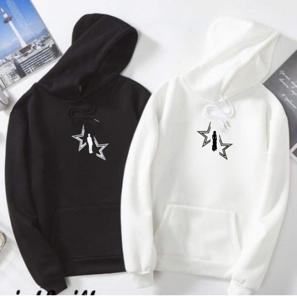 Hoodie Star Couple Hitam Putih Logo Pria Wanita