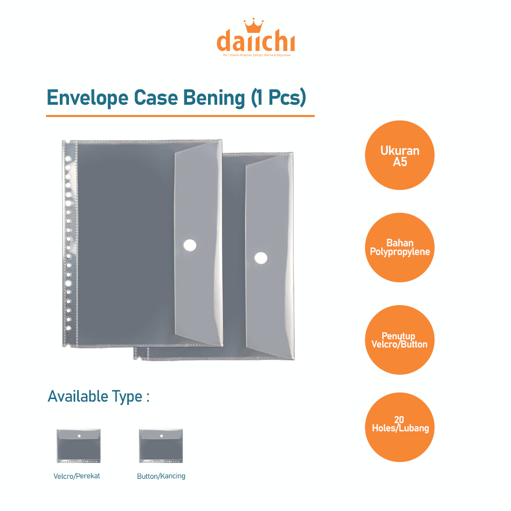 

Daiichi - Envelope Case Insert Pocket Amplop Bening A5 Perekat/Kancing Daiichi