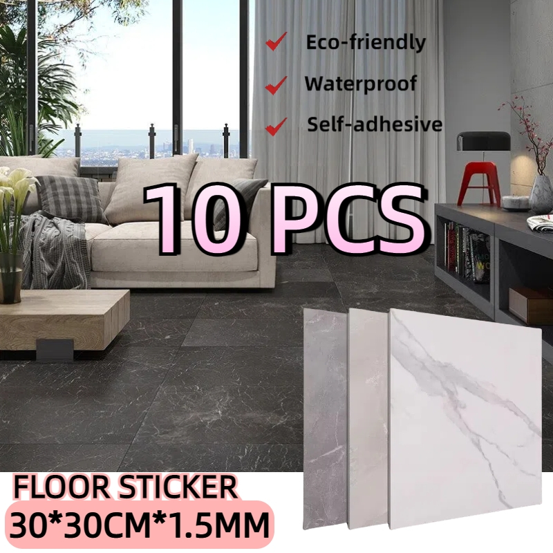 10PCS Sticker Lantai Wallpaper Lantai Tahan Air Stiker Lantai Marmer Glossy Stiker Lantai Marmer 30*