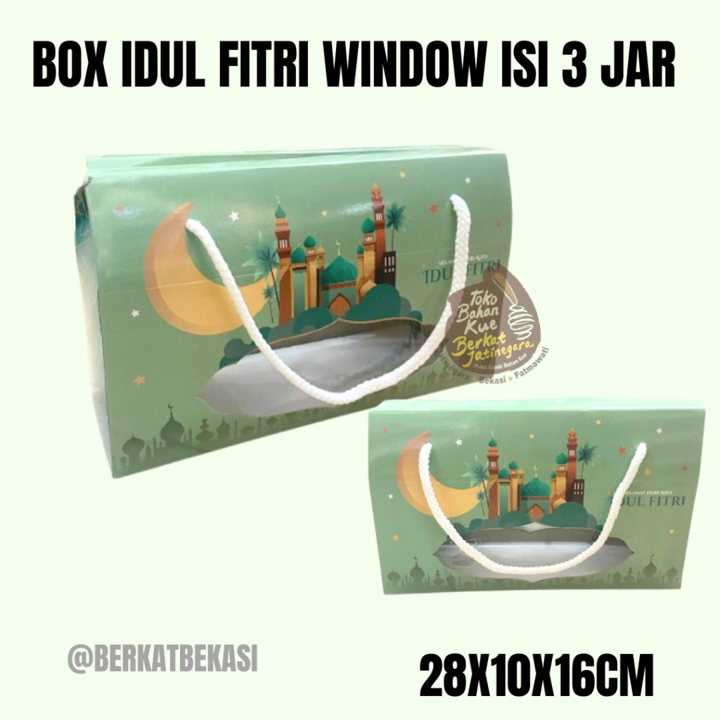 

BOX IDUL FITRI WINDOW ISI 3 JAR UK. 28X10X16CM / BOX LEBARAN ISI 3 JAR 800 ML