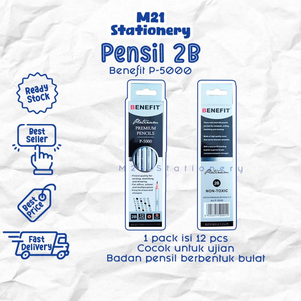 

(12 PCS) PENSIL 2B BENEFIT P-5000 PLATINUM / p5000 1 pack pak pencil kayu pena original menulis graphite menggambar sket sketch anak alat tulis sekolah kuliah atk kantor stationery murah / m21 stationery jogja