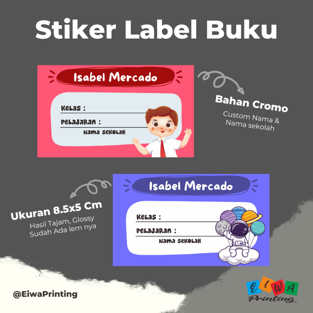 

(30pcs) Stiker Mata Pelajaran Stiker Mapel Custom Nama Motif Kartun Cewe Cowo Label Buku Pelajaran