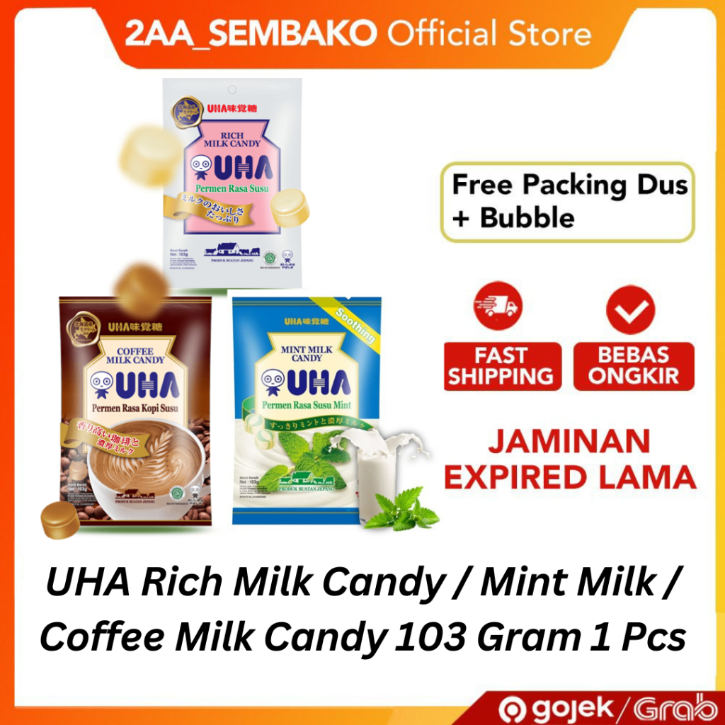 

Permen UHA Rich Milk Candy / Mint Milk Candy / Coffee Milk Candy 103 Gram 1 Pcs