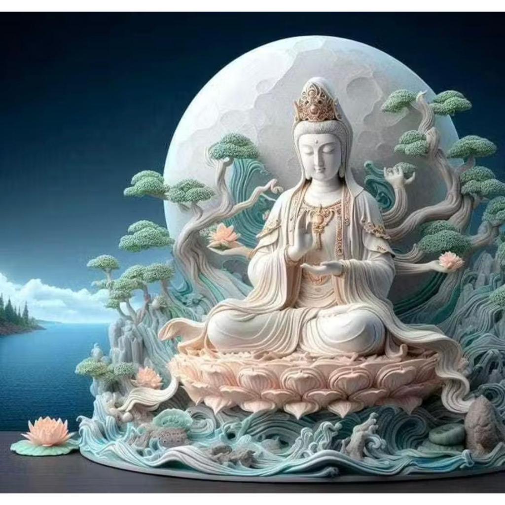 LUKISAN FULL DIAMOND 5D PAINTING (DIY) DEWI KWAN YIN GIOK 50X70cm (PxT)