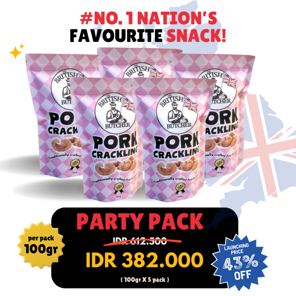 

SHARE PACK 5 - 100g Pork Crackling PREMIUM - The British Butcher UK - 100% Kerupuk Samcan Babi Premium [Non-Halal]