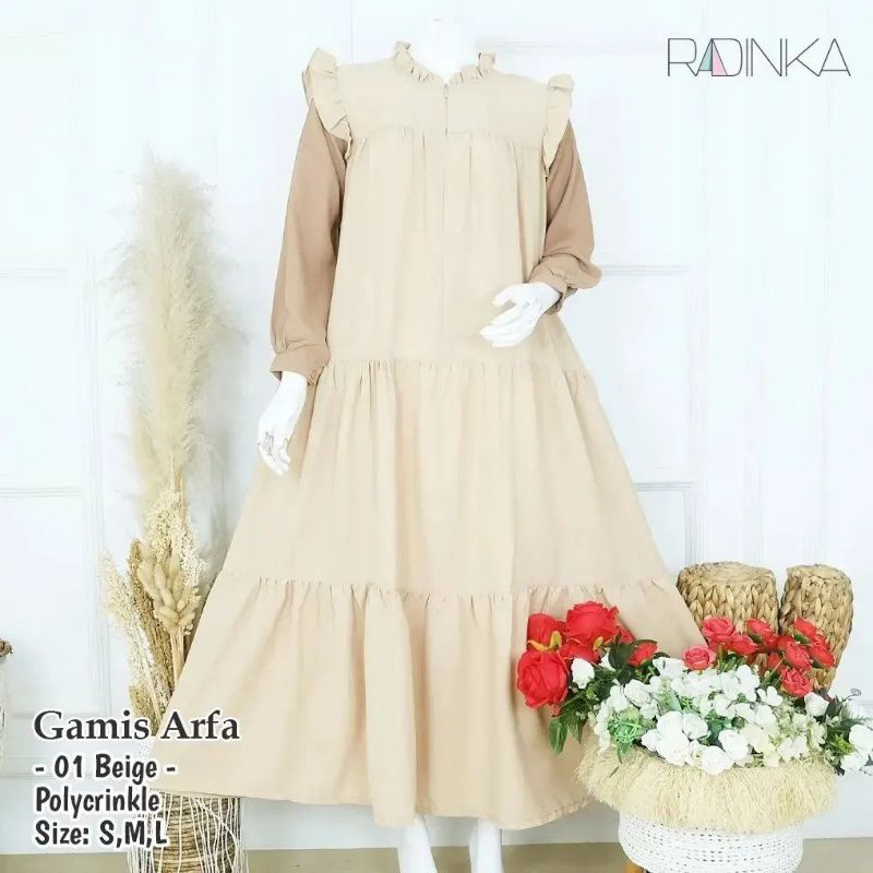 Radinka Gamis Arfa - Beige Polycrinkle elegan gamis terbaru by radinka