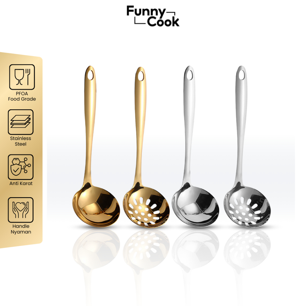 FUNNYCOOK Sendok Sup Gold Sendok Kuah Gold Centong Kuah Gold Sendok Gold Centong Sup/Centong/Irus/Sk
