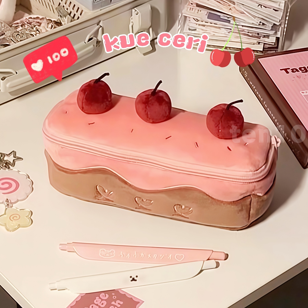 

Cherry Cake Pencil Case Ins Cake Pen High -Value Student Large -kapacity Pencil Box Bag Tas Teks